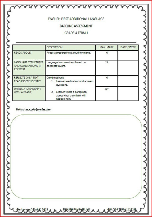 ENGLISH FAL BASELINE ASSESSMENT TERM 1 GRADE 4