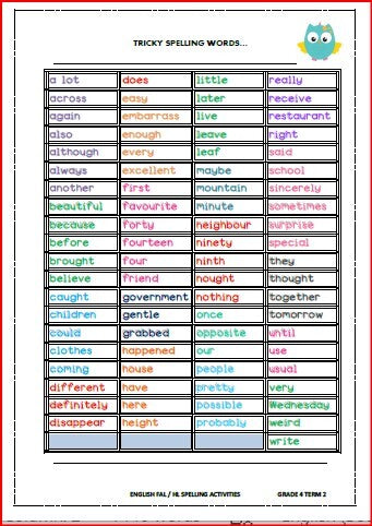 ENGLISH FAL SPELLING BOOKLET & ACTIVITIES TERM 1-3 GRADE 4