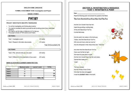 ENGLISH HL / FAL READING PROJECT: POETRY GR 5 TERM 3