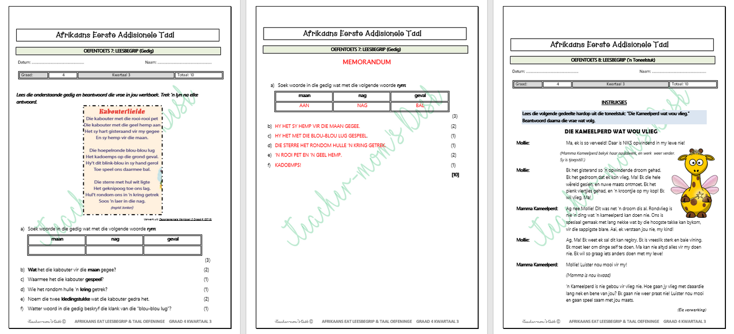 AFR EAT LEESBEGRIP & TAAL OEFENTOETSE GR 4 KW 3