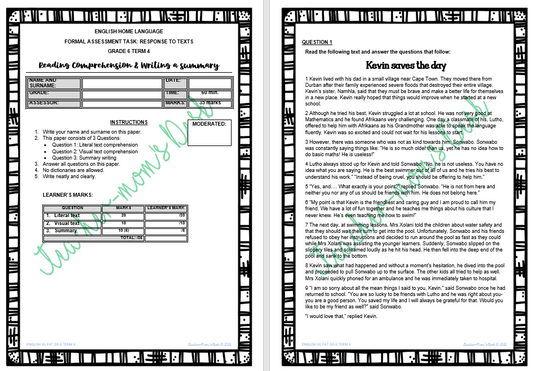ENGLISH HOME LANGUAGE FAT: Response to texts Grade 6 Term 4