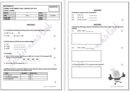 MATHS FAT TEST GR 4 TERM 1