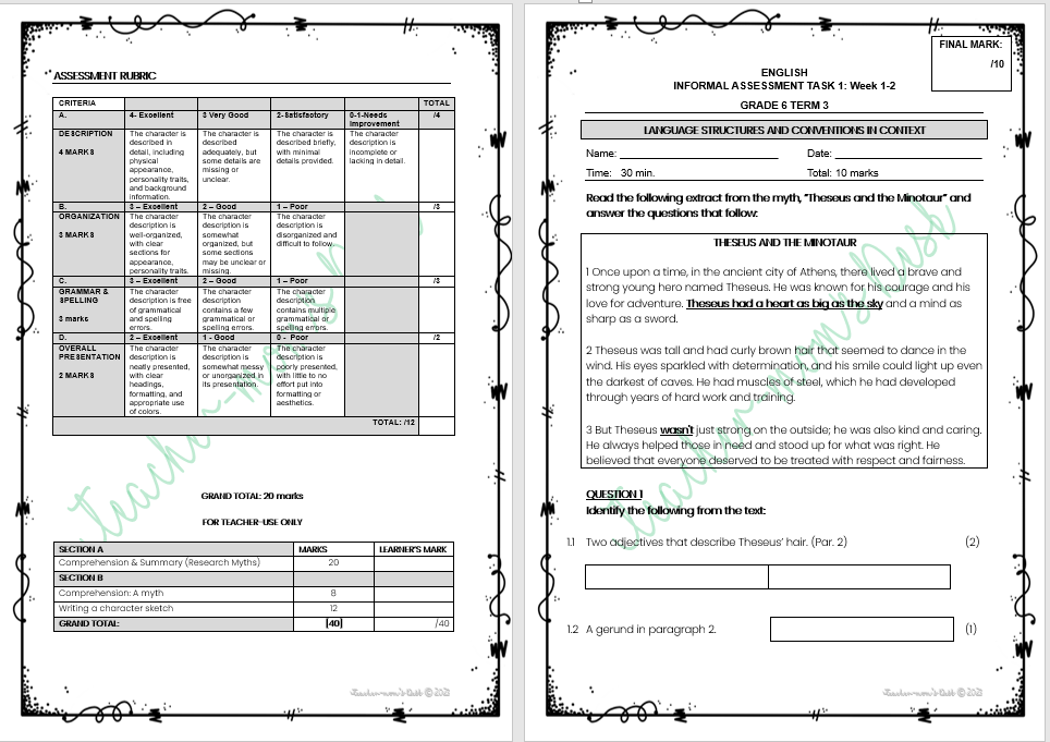 Eng HL/FAL Informal Assessment Term 3 Gr 6 Bundle
