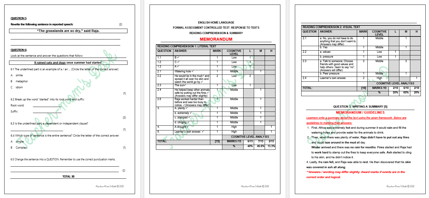 ENG HL FAT: RESPONSE TO TEXTS GR 4 TERM 2