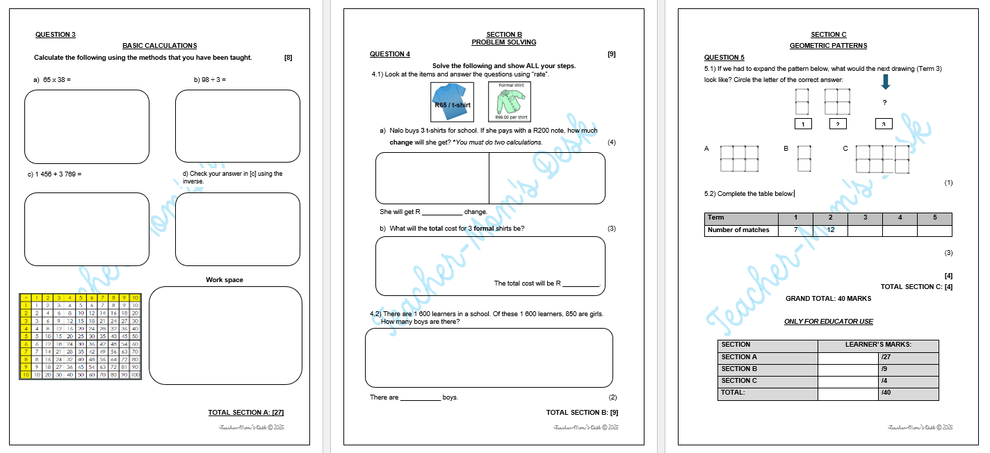 MATHS FAT CONTROLLED TEST GR 4 TERM 2