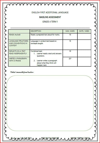 ENGLISH FAL BASELINE ASSESSMENT TERM 1 GRADE 4
