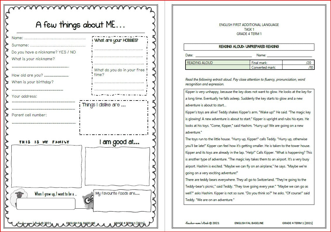 ENGLISH FAL BASELINE ASSESSMENT TERM 1 GRADE 4