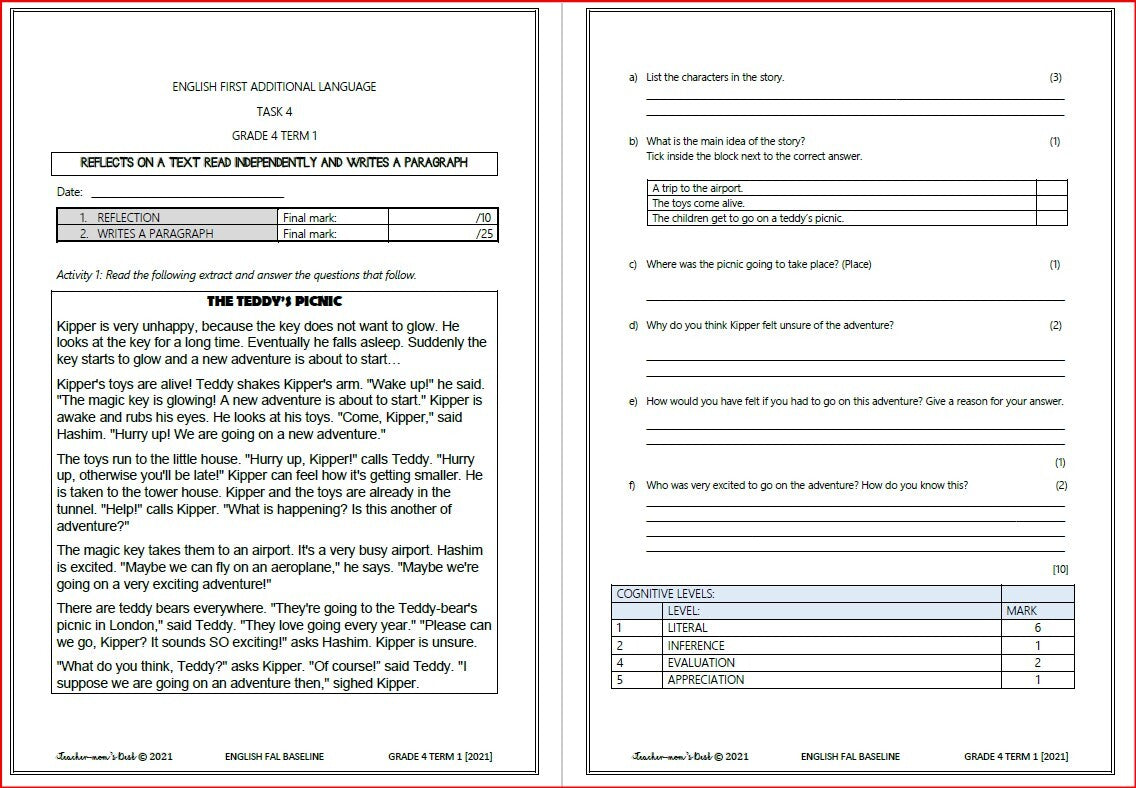 ENGLISH FAL BASELINE ASSESSMENT TERM 1 GRADE 4