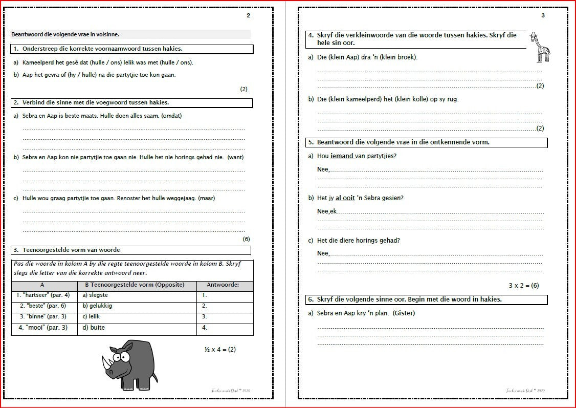 AFRIKAANS EAT OEFENVRAESTELLE KW 4 GR 4