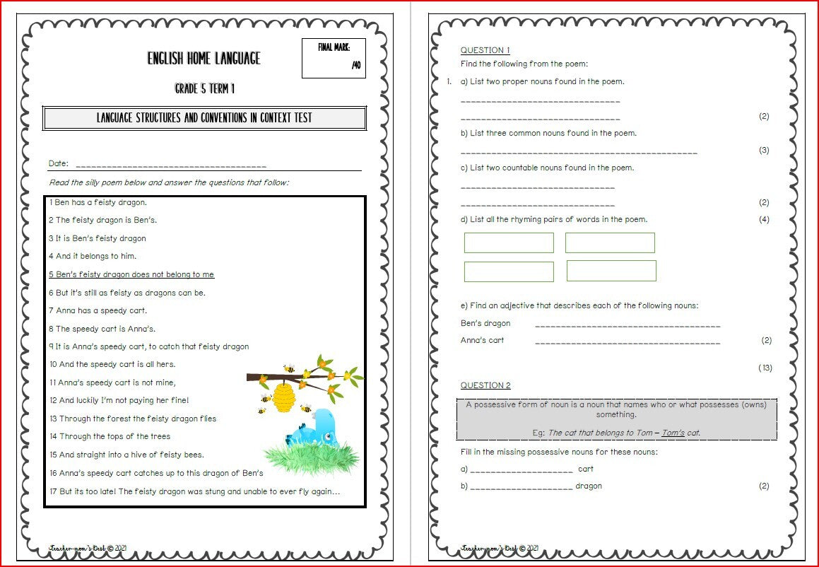 ENG HL BASELINE ASSESSMENT (Grade 5) Term 1