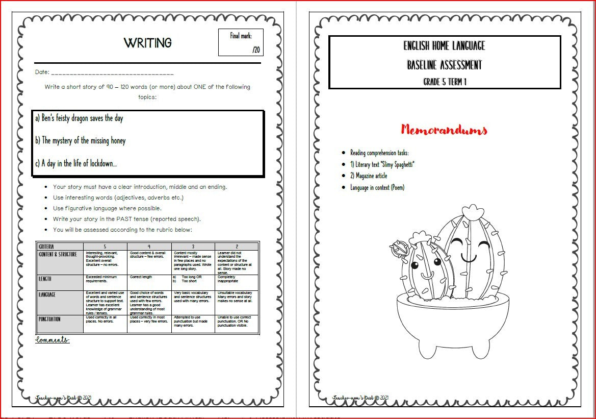 ENG HL BASELINE ASSESSMENT (Grade 5) Term 1