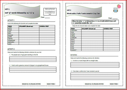 ENGLISH FAL SPELLING BOOKLET & ACTIVITIES TERM 1-3 GRADE 4