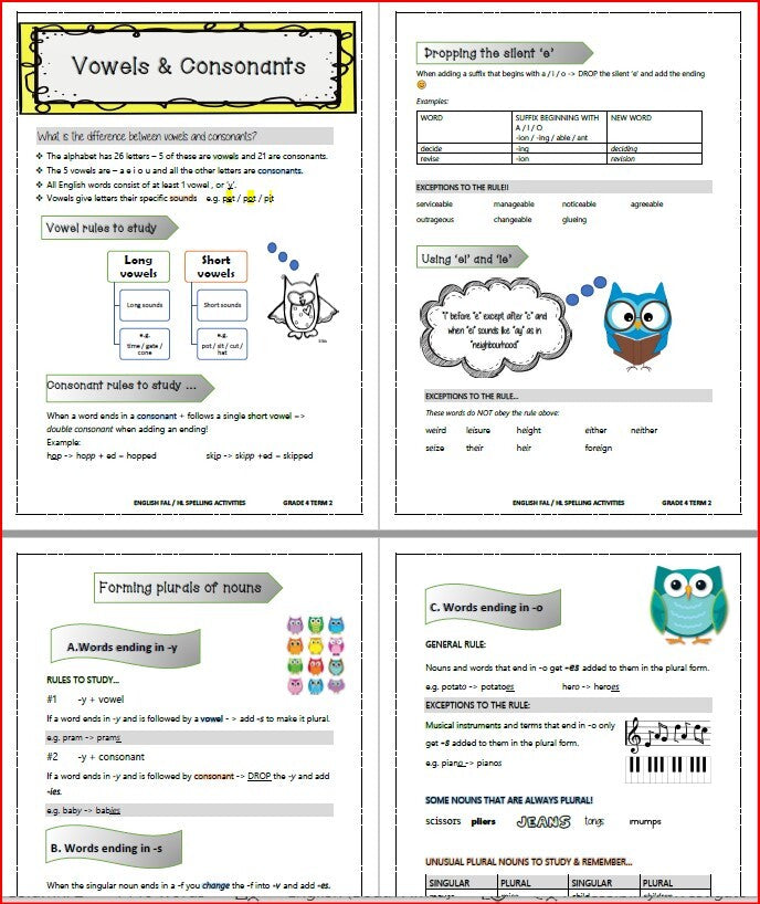 ENGLISH FAL SPELLING BOOKLET & ACTIVITIES TERM 1-3 GRADE 4
