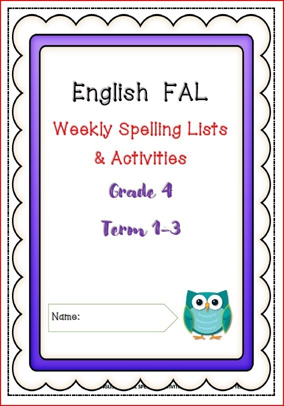 ENGLISH FAL SPELLING BOOKLET & ACTIVITIES TERM 1-3 GRADE 4
