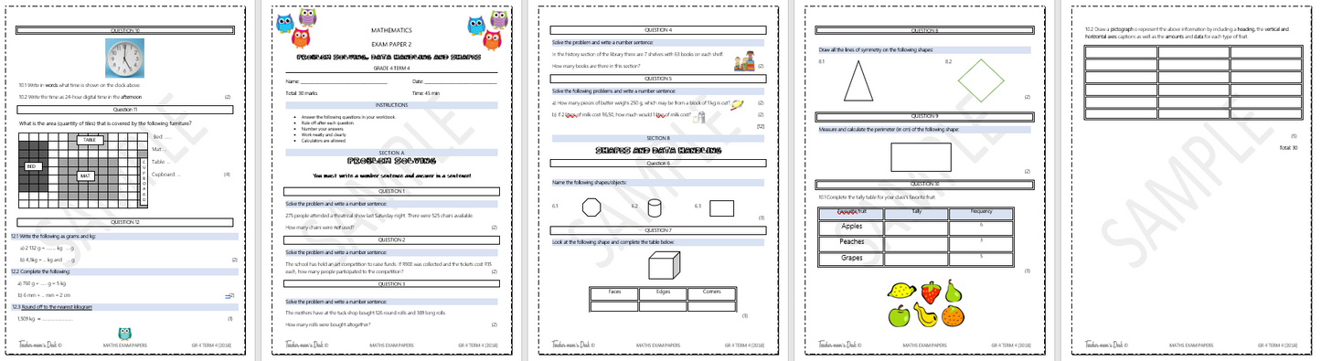 MATHS EXAM PAPERS & MEMO'S GR 4 TERM 4