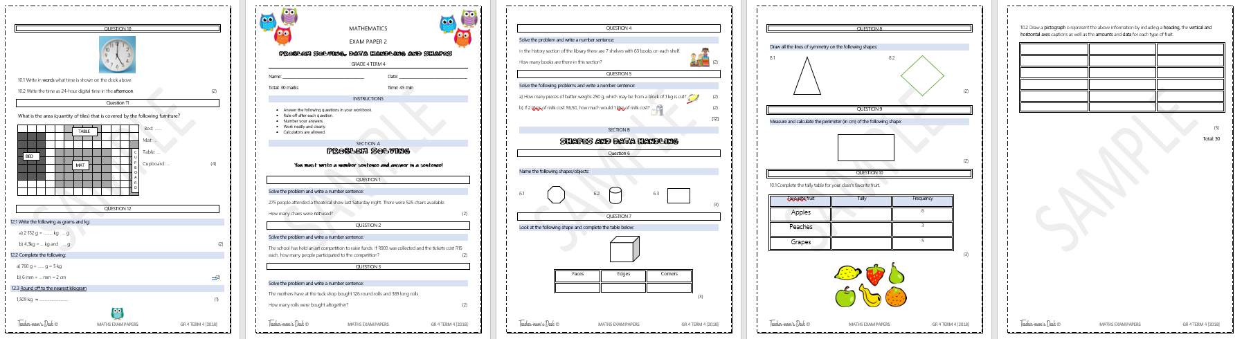 MATHS EXAM PAPERS & MEMO'S GR 4 TERM 4