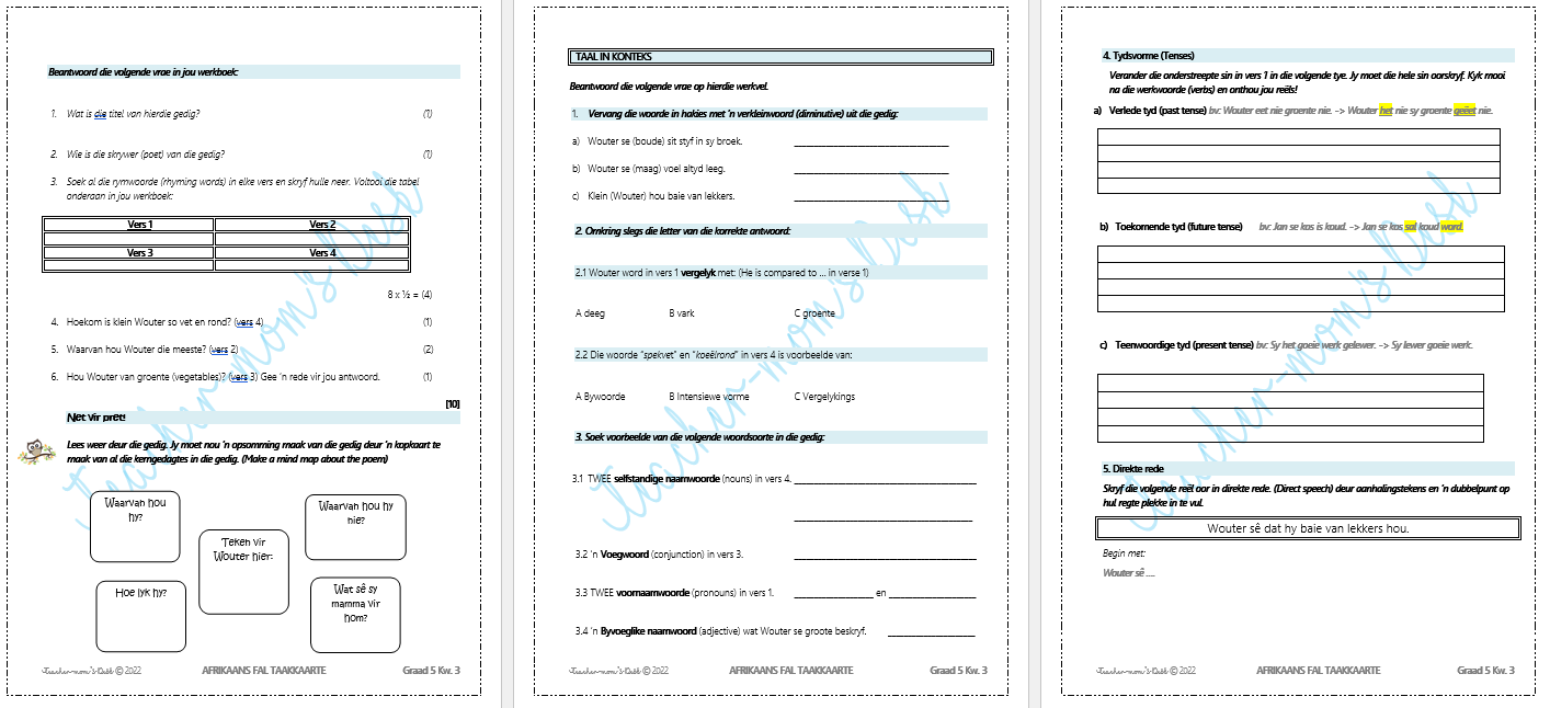 AFRIKAANS EAT WERKBOEK KW 3 GRAAD 5