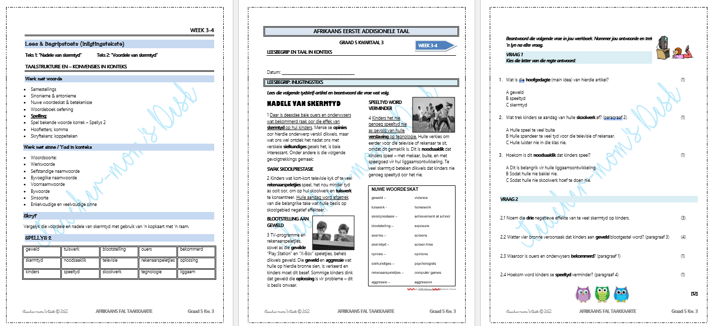 AFRIKAANS EAT WERKBOEK KW 3 GRAAD 5