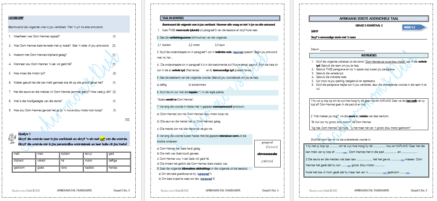 AFRIKAANS EAT WERKBOEK KW 3 GRAAD 5