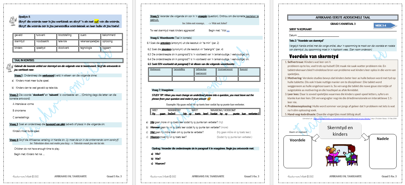 AFRIKAANS EAT WERKBOEK KW 3 GRAAD 5