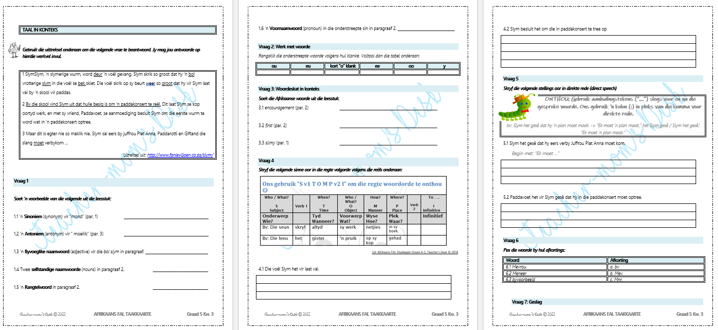 AFRIKAANS EAT WERKBOEK KW 3 GRAAD 5