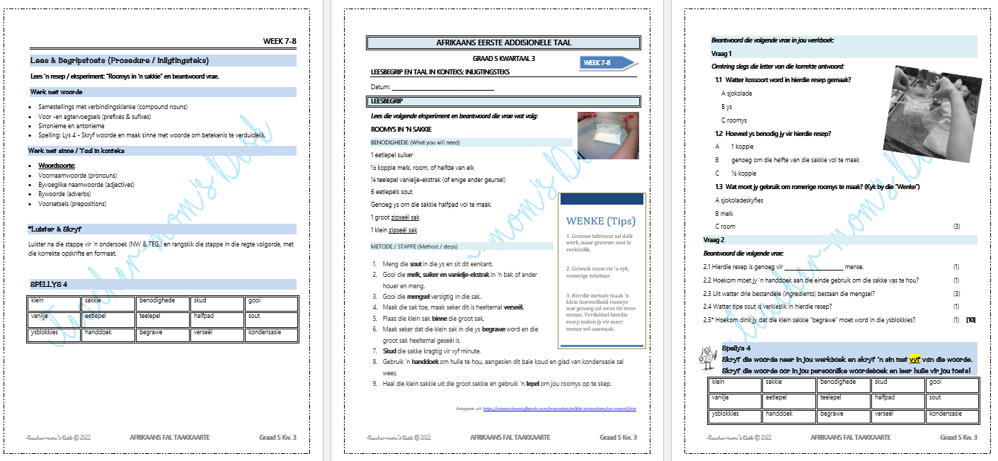AFRIKAANS EAT WERKBOEK KW 3 GRAAD 5