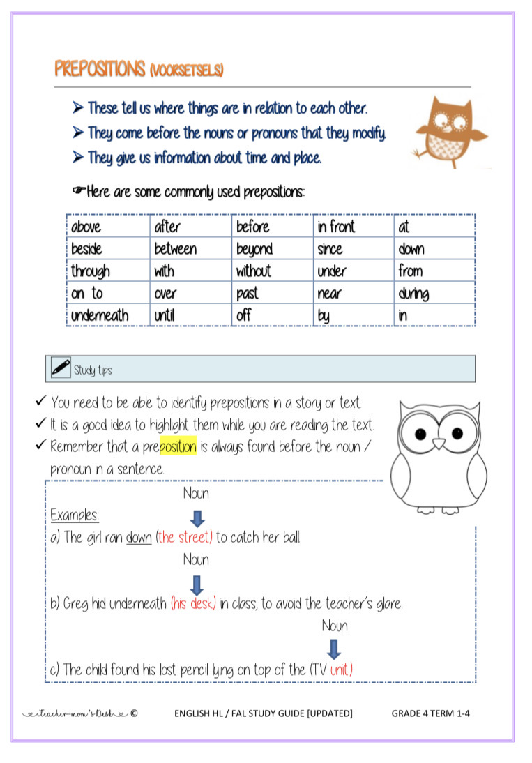English HL / FAL Study guide & Spelling lists Gr 4-5