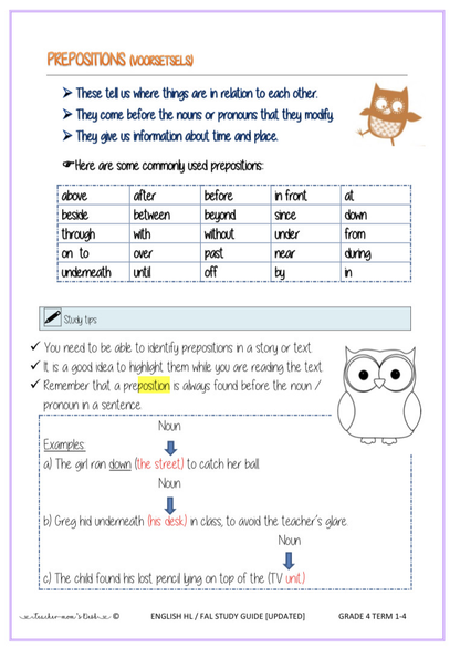 English HL / FAL Study guide & Spelling lists Gr 4-5