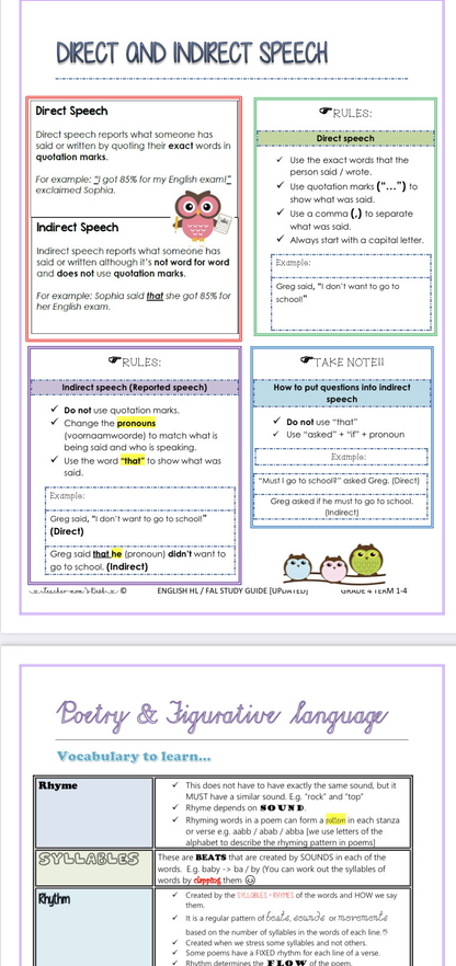 English HL / FAL Study guide & Spelling lists Gr 4-5