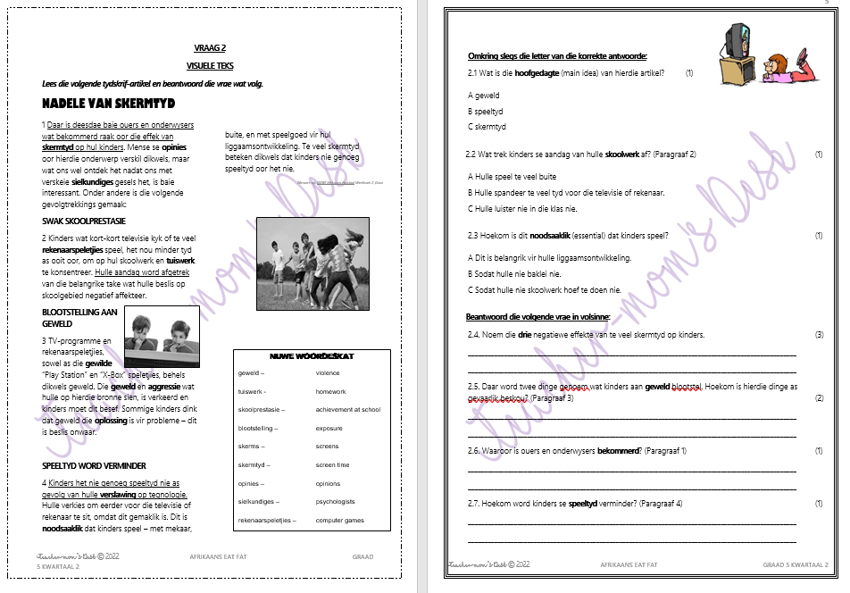 AFRIKAANS EAT FAT: RESPONS OP TEKSTE GR 5 KWARTAAL 2