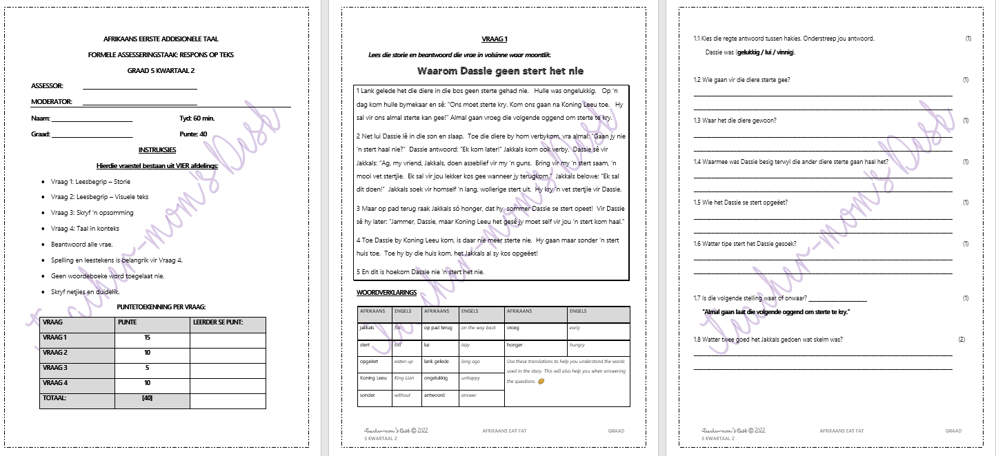 AFRIKAANS EAT FAT: RESPONS OP TEKSTE GR 5 KWARTAAL 2