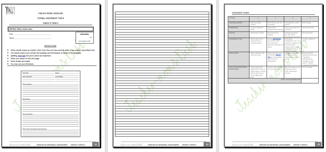 ENG HL WORKBOOK / REVISION TESTS GR 5 TERM 3 2022