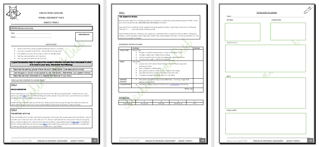 ENG HL WORKBOOK / REVISION TESTS GR 5 TERM 3 2022
