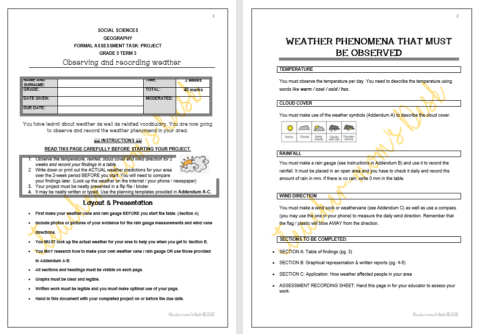 SOCIAL SCIENCES GEOGRAPHY FAT PROJECT GR 5 TERM 3 2022