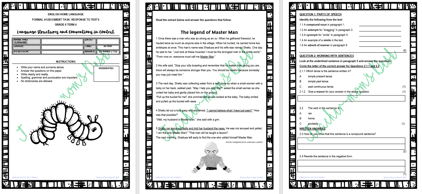 ENGLISH HOME LANGUAGE FAT: Response to texts Grade 6 Term 4