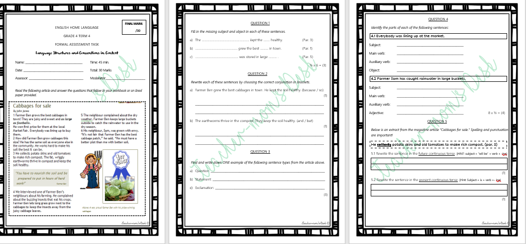 ENGLISH HL FAT: Response to texts Gr 4 Term 4