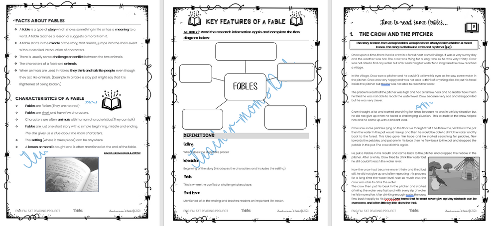 ENG FAL READING PROJECT: FABLES GR 4/5 TERM 3 2023 – Teacher-mom's Desk