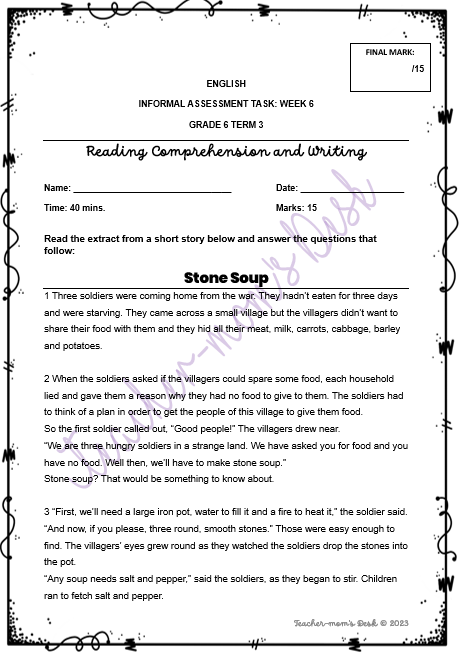 ENGLISH FAL / HL INFORMAL ASSESSMENT TASKS BOOK 2 GR 6 TERM 3 [2023]