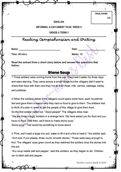 ENGLISH FAL / HL INFORMAL ASSESSMENT TASKS BOOK 2 GR 6 TERM 3 [2023]