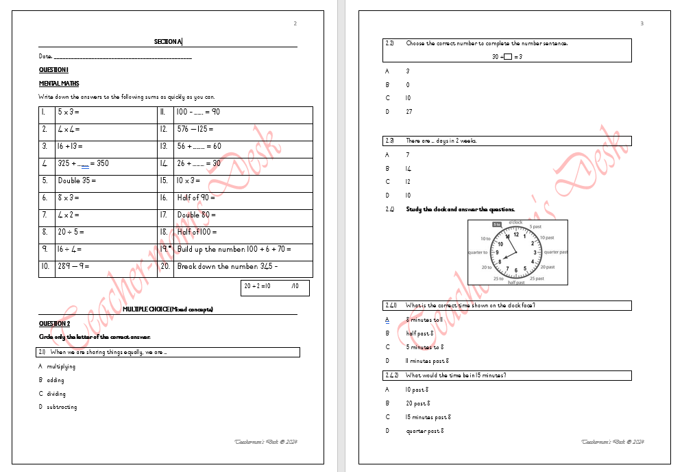 Maths Baseline Assessment Gr 4 2024