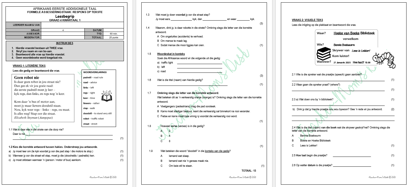 AFRIKAANS EAT FAT GR 4 KW 1 2025 LEESBEGRIP & TAAL