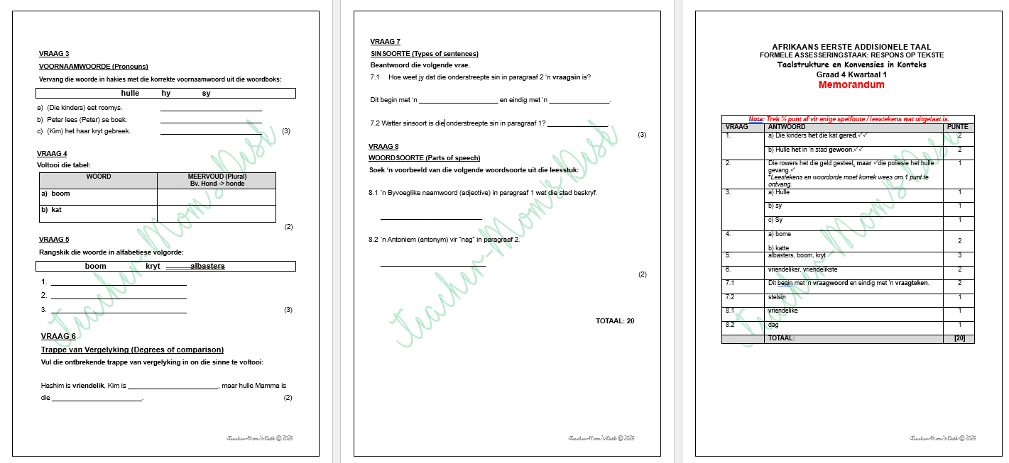 AFRIKAANS EAT FAT GR 4 KW 1 2025 LEESBEGRIP & TAAL