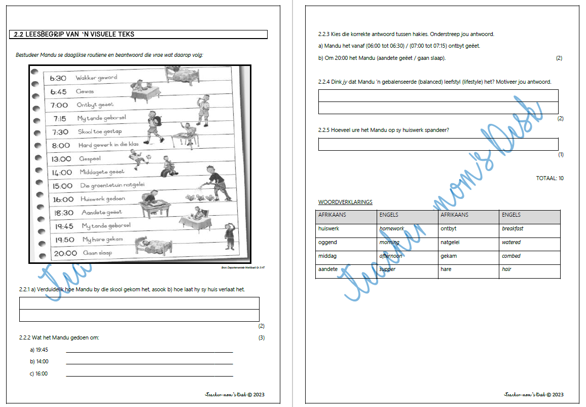 AFRIKAANS FAL RESPONS OP TEKSTE FAT GR 4 KW 2 [2023]