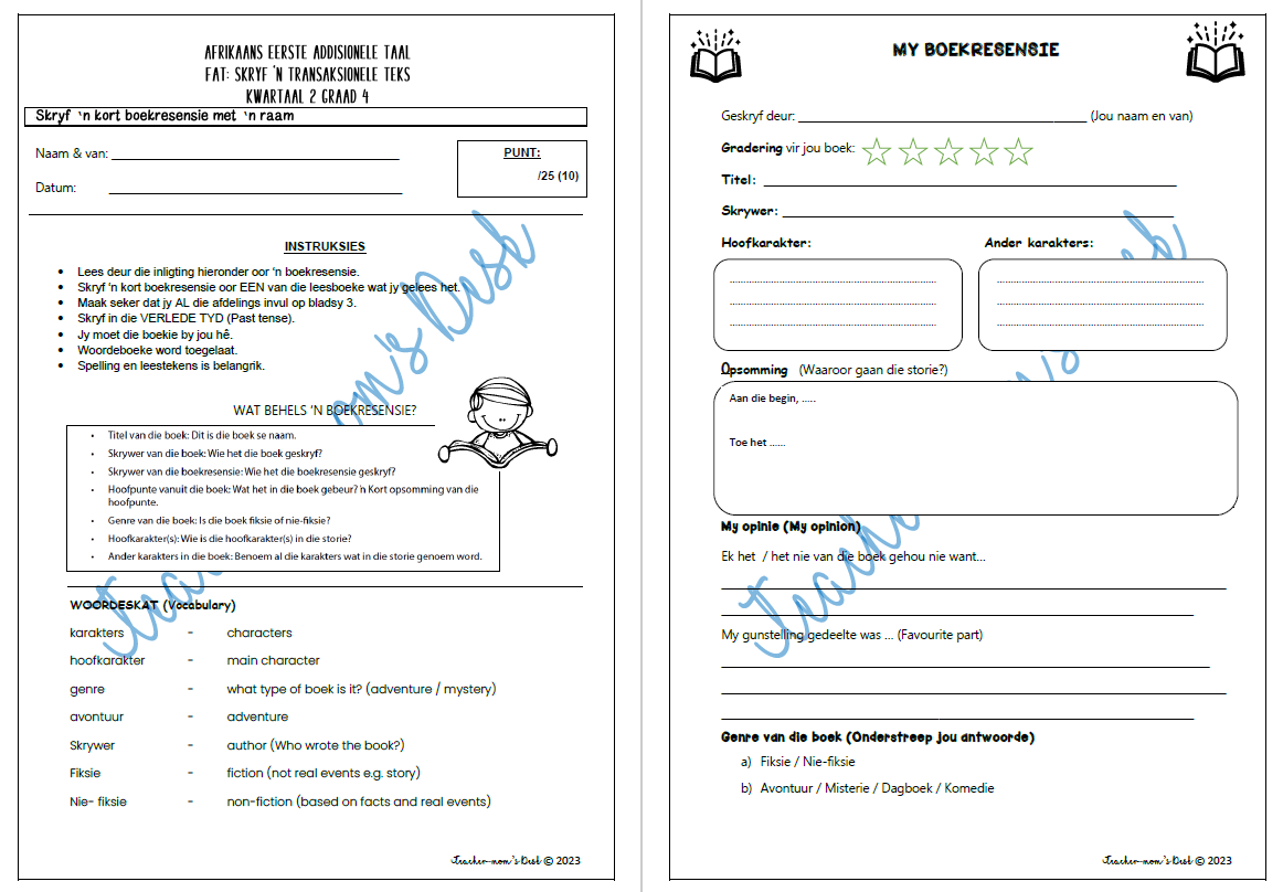 AFRIKAANS FAL RESPONS OP TEKSTE FAT GR 4 KW 2 [2023]