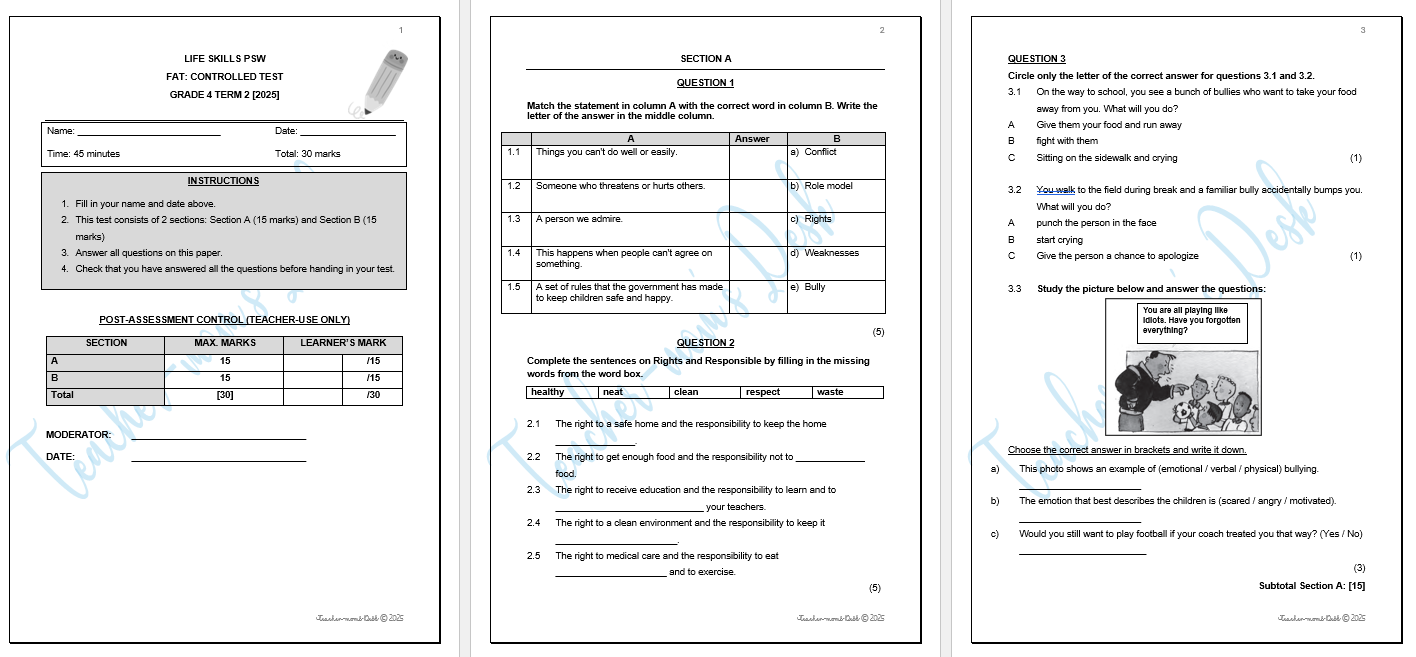 LIFE SKILLS PSW CONTROLLED TEST GR 4 TERM 2