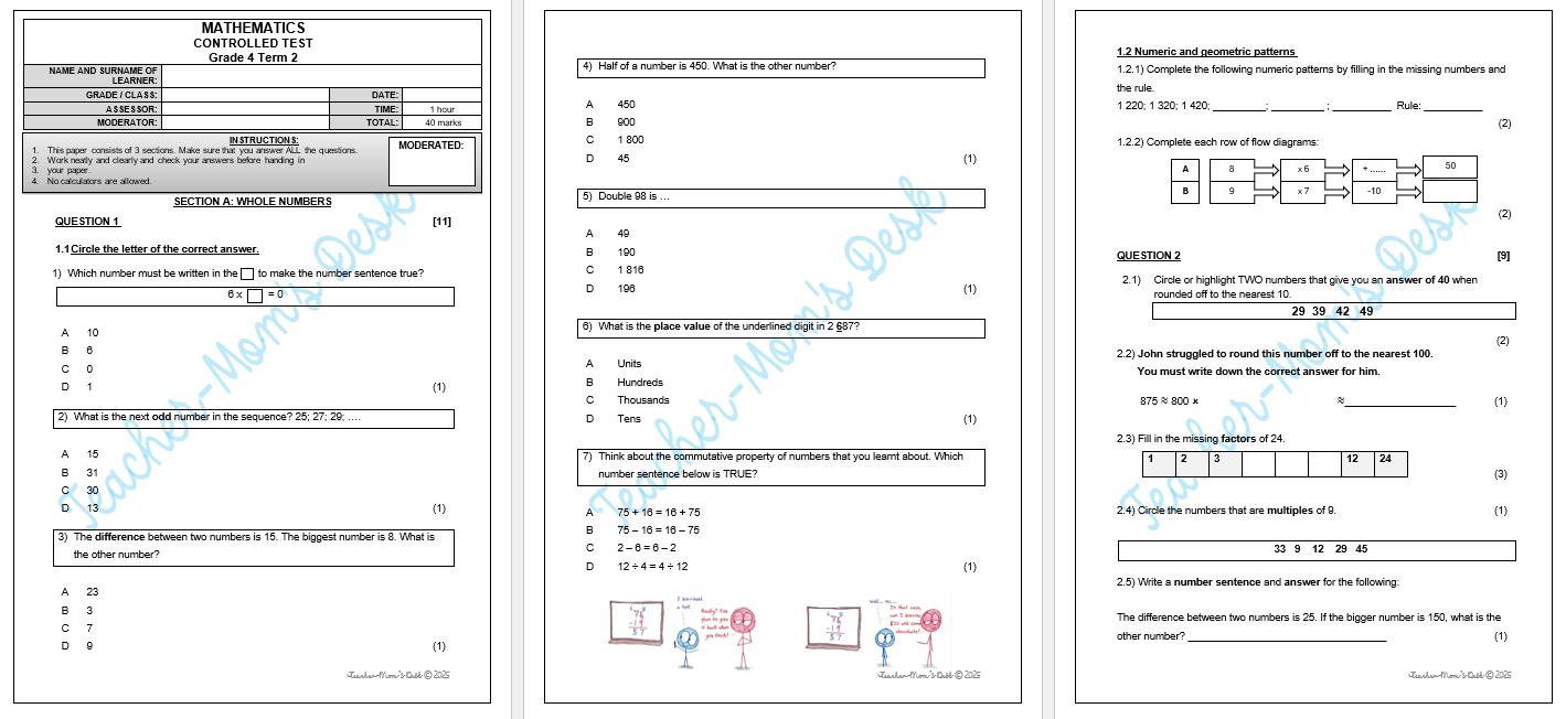 MATHS FAT CONTROLLED TEST GR 4 TERM 2 [2025]