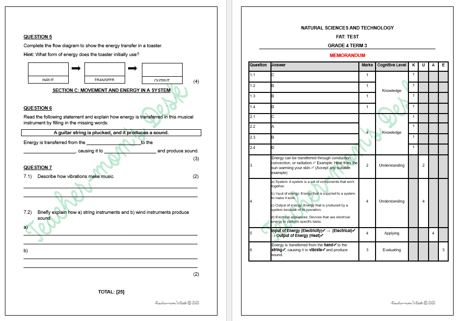 NATURAL SCIENCES & TECHNOLOGY FAT TASKS GR 4 TERM 3 2025