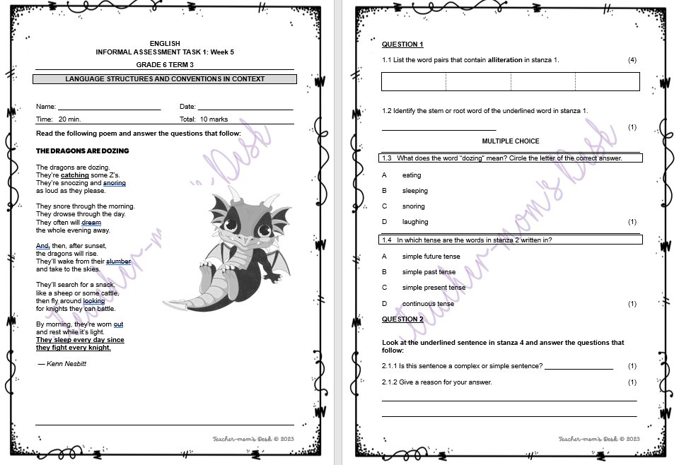 Eng HL/FAL Informal Assessment Term 3 Gr 6 Bundle
